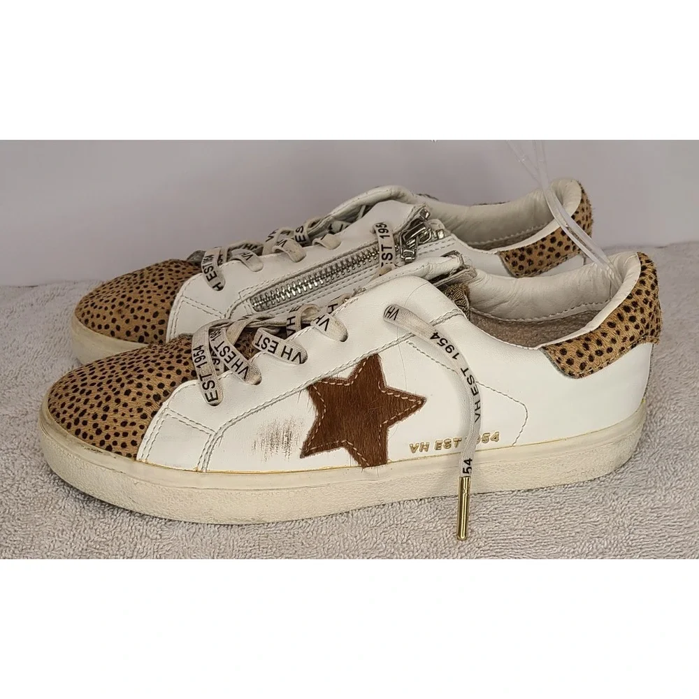 Vintage Havana Sneaker Womens Size 5 White Cheetah Print Star Zip Calf Hair Shoe